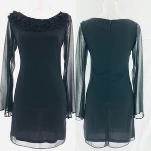 Maddy K Black Long Sleeve Sheer Pencil Dress